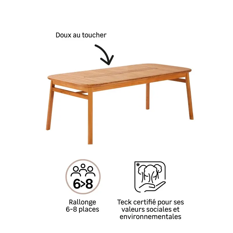 Table de jardin Aurora rectangulaire extensible en teck 8 places - NATERIAL - :100158158