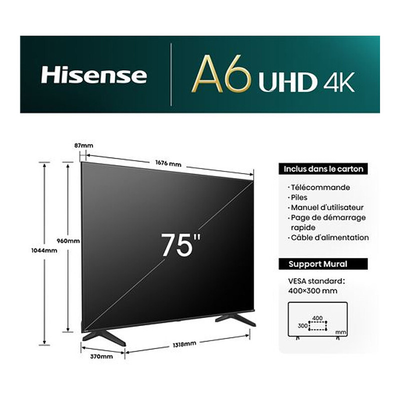 TV LED UHD 75A6N - HISENSE - 75" (190 cm) 4K Smart TV