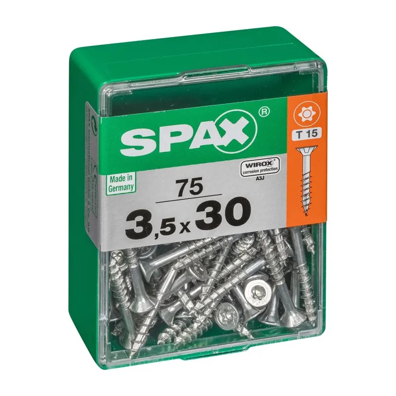 Lot de 75 vis acier tête fraisée t-star+ SPAX, Ø3.5 x L.30 mm