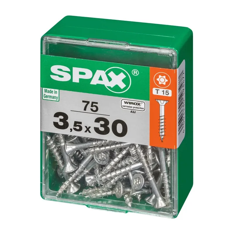 Lot de 75 vis acier tête fraisée t-star+ SPAX, Ø3.5 x L.30 mm