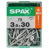 Lot de 75 vis acier tête fraisée t-star+ SPAX, Ø3.5 x L.30 mm