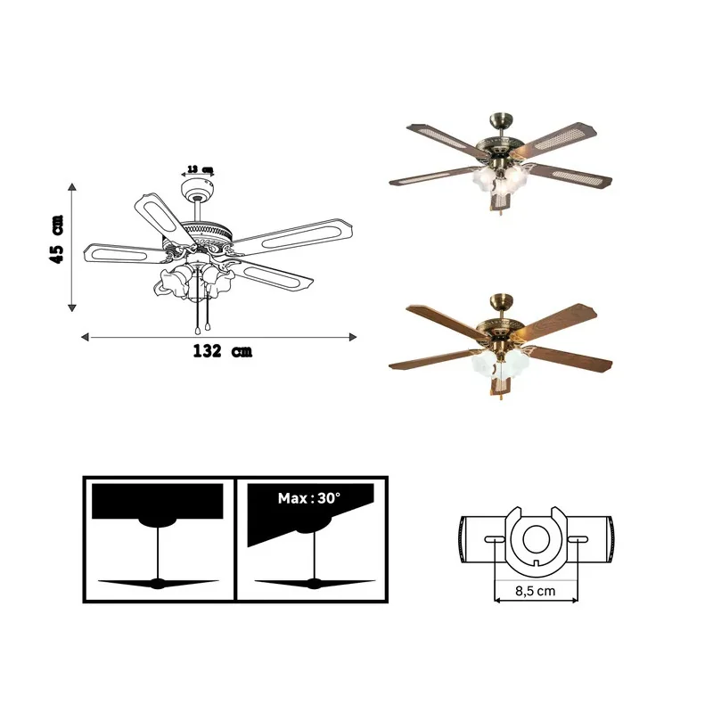 Ventilateur de plafond Reunion 5 pales 60W Rotin - INSPIRE