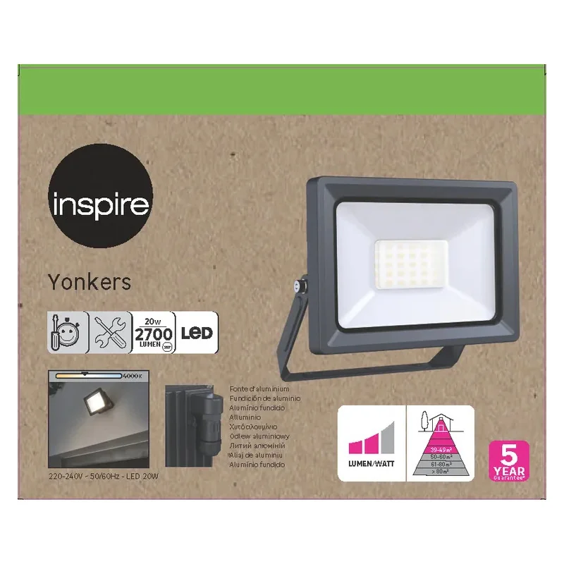 Projecteur à fixer extérieur Led Yonkers 2700lumens Anthracite - INSPIRE - 84659935