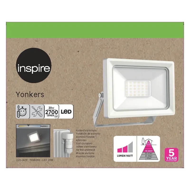 Projecteur extérieur LED Yonkers 20W Blanc - INSPIRE - 84659953