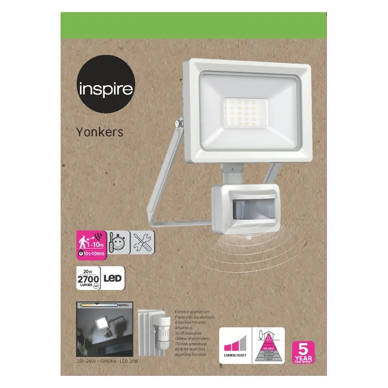 Projecteur Led Yonkers à détection 20W Blanc - INSPIRE - 84659955