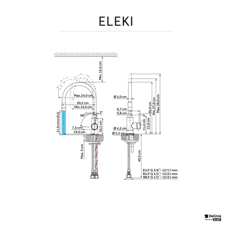 Robinet de cuisine avec bec flexible DELINIA Eleki noir / chrome