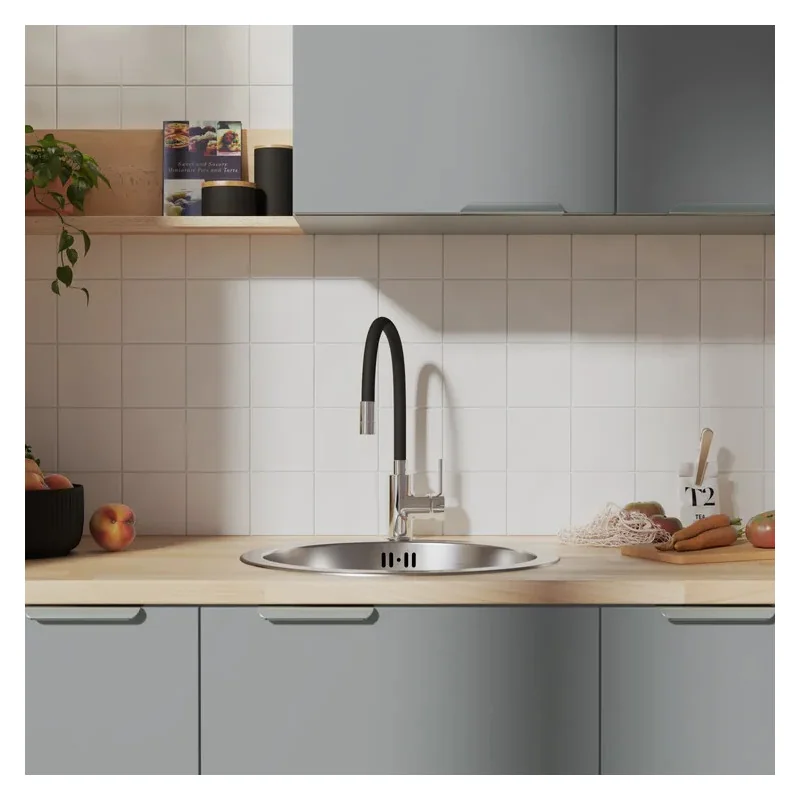 Robinet de cuisine avec bec flexible DELINIA Eleki noir / chrome