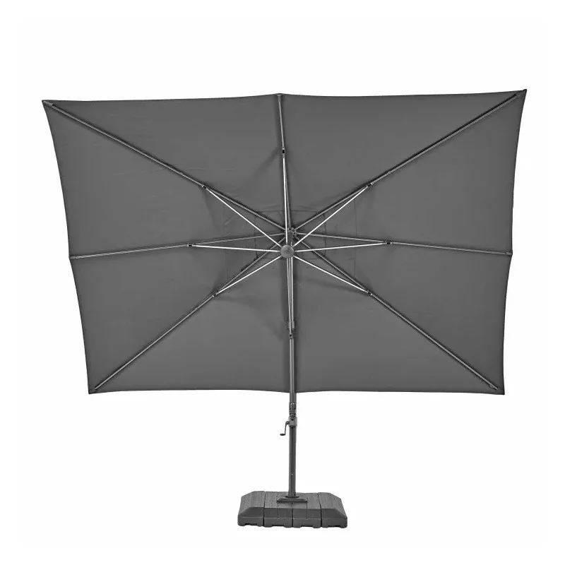 Parasol déporté LED + pied anthracite SONORA L.391 x l.282 cm