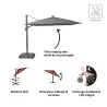 Parasol déporté LED + pied anthracite SONORA L.391 x l.282 cm