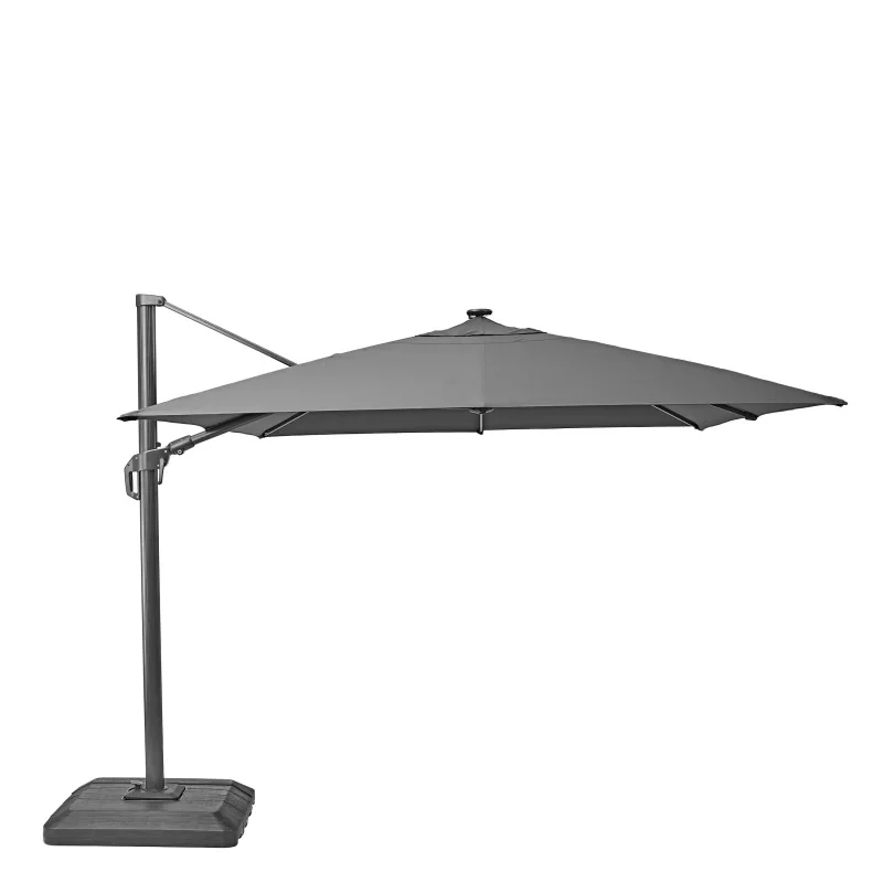 Parasol déporté LED + pied anthracite SONORA L.391 x l.282 cm