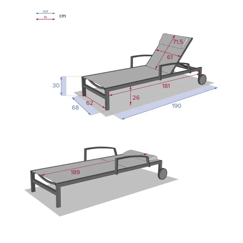 Transat en Texaline Inclinable Ocala Anthracite/Graphite - HESPERIDE - 149661