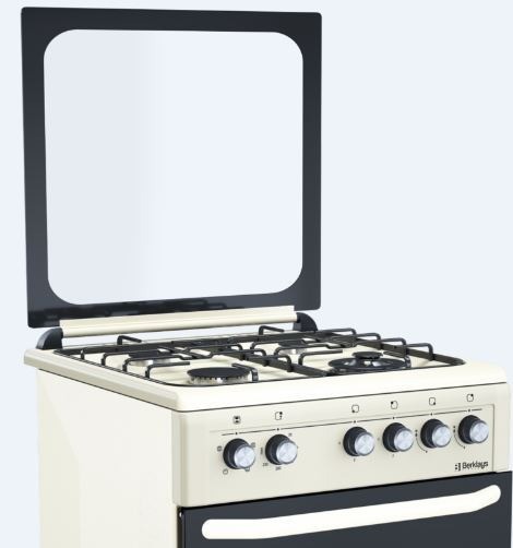 Cuisinière à gaz 4 foyers avec four + grille électrique noir - BERKLAYS -  BC664G3BK 