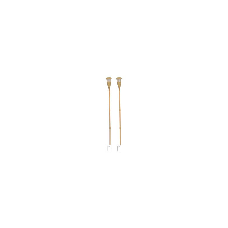 TORCHE SOLAIRE BAMBOO AMBRE PLASTIQUE 4 LED X2