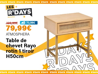 Table de chevet Rayo rotin 1 tiroir - Atmosphera | Ravate.com Image : Table de chevet Rayo rotin 1 tiroir - Atmosphera | Ravate.com